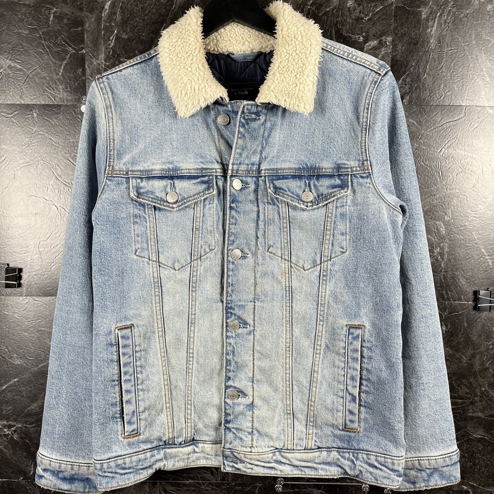 Abercrombie&Fitch Men's Blue Sherpa Collar Denim Jacket Small -Flaws